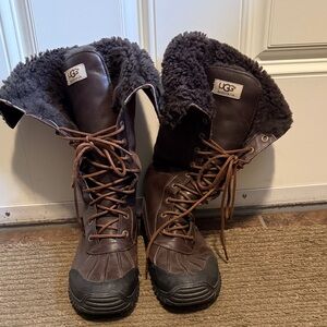 UGG Dark Brown Lace-Up Boots with Black Sole